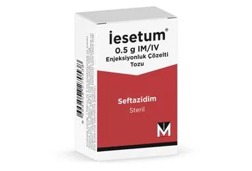 Seftazidim içeren çözelti: IESETUM 0,5 G IM/IV ENJEKSIYONLUK COZELTI TOZU (1 FLAKON) kutu fotoğrafı. Üretici: MENARİNİ SAĞLIK VE İLAÇ SANAYİ TİCARET ANONİM ŞİRKETİ.