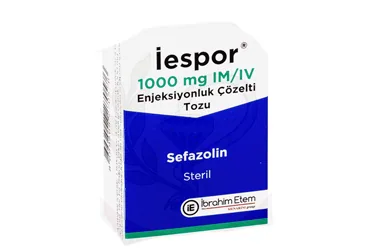 Sefazolin sodyum içeren çözelti: IESPOR 1000 MG IM ENJEKSIYONLUK COZELTI TOZU (1 AMPUL) kutusu. Üretici: MENARİNİ SAĞLIK VE İLAÇ SANAYİ TİCARET ANONİM ŞİRKETİ.