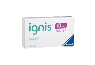 Aripiprazol içeren tablet: IGNIS 10 MG 28 TABLET ambalajı. Üretici: SANOVEL İLAÇ SANAYİ VE TİCARET ANONİM ŞİRKETİ.