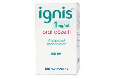 Aripiprazol içeren solüsyon: IGNIS 1MG/ML ORAL SOLUSYON 150 ML ambalajı. Üretici: SANOVEL İLAÇ SANAYİ VE TİCARET ANONİM ŞİRKETİ.