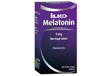 ILKO MELATONIN 3 MG FILM KAPLI TABLET (30 TABLET) kutu fotoğrafı, film kaplı tablet formunda melatonin içerir. Üretici: İLKO İLAÇ SAN. VE TİC. A.Ş.