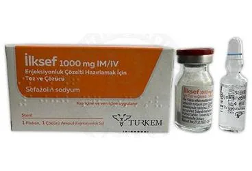ILKSEF 1000 MG IM/IV ENJEKSIYONLUK COZELTI HAZIRLAMAK ICIN TOZ VE COZUCU kutusu. Sefazolin sodyum içeren çözelti. Üretici: TÜRKEM İLAÇ SANAYİ VE TİCARET ANONİM ŞİRKETİ.