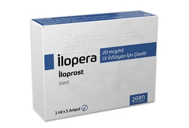 Iloprost içeren ampul: ILOPERA 20 MCG/ML IV INF. ICIN COZ. ICEREN 5 AMPUL kutu fotoğrafı. Üretici: GEN İLAÇ VE SAĞLIK ÜRÜNLERİ SAN.VE TİC. A.Ş.