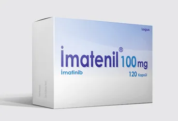 Imatinib içeren film kaplı tablet: IMATENIL 100 MG 120 FILM TABLET ürün ambalajı. Üretici: LOGUS İLAÇ SANAYİ TİCARET ANONİM ŞİRKETİ.