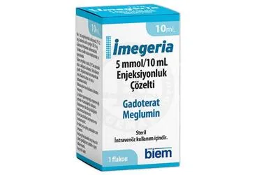 IMEGERIA 5 MMOL/10 ML ENJEKSIYONLUK COZELTI (10 ML 1 FLAKON) (meglumin gadoterat) kutu fotoğrafı, çözelti. Üretici: BİEM İLAÇ SAN. VE TİC. A.Ş.