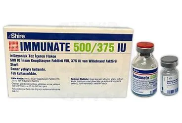 Anti hemofilik faktör 8 içeren flakon: IMMUNATE 500 IU / 375 IU IV INFUZYONLUK TOZ ICEREN FLAKON kutusu. Üretici: TAKEDA İLAÇ SAĞLIK SANAYİ TİCARET LTD.ŞTİ.