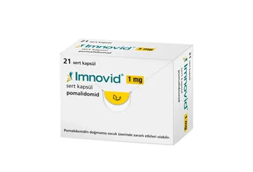 IMNOVID 1 MG 21 SERT KAPSUL ürün ambalajı. Pomalidomid içeren kapsül. Üretici: ER-KİM İLAÇ SANAYİ VE TİCARET A.Ş.