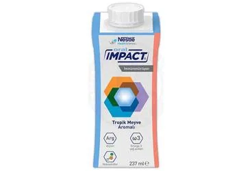 IMPACT ORAL TROPIK MEYVE AROMALI 237 ML (1 ADET) ambalajı. Etkin maddesi beslenme solusyonu. Üretici: NESTLE TÜRKİYE GIDA SANAYİ ANONİM ŞİRKETİ.