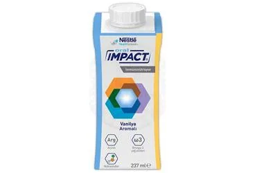 Beslenme solusyonu içeren IMPACT ORAL VANILYA AROMALI 237 ML (1 ADET) kutusu. Üretici: NESTLE TÜRKİYE GIDA SANAYİ ANONİM ŞİRKETİ.