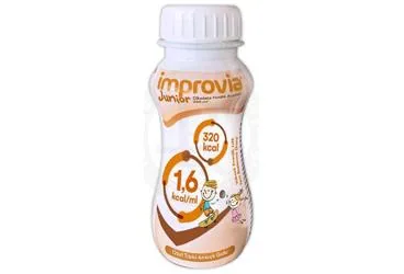 IMPROVIA JUNIOR CIKOLATA FINDIK AROMALI 200 ML ürün ambalajı. Etkin maddesi ozel tibbi amacli gida. Üretici: MONTERO İLAÇ VE GIDA SANAYİ TİCARET ANONİM ŞİRKETİ.