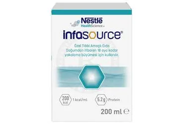 INFASOURCE 200 ML ambalajı. Etkin maddesi protein+karbonhidrat+yag+vit+mineral. Üretici: NESTLE TÜRKİYE GIDA SANAYİ ANONİM ŞİRKETİ.