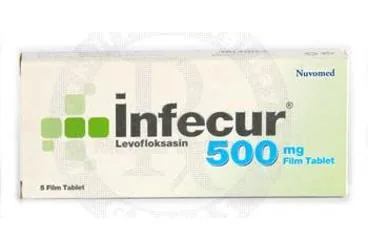 INFECUR 500 MG 5 FILM TABLET ambalajı, film kaplı tablet formunda levofloksasin içerir. Üretici: NUVOMED İLAÇ SANAYİ TİCARET ANONİM ŞİRKETİ.