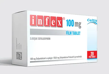 Sefpodoksim proksetil içeren saşe: INFEX 100 MG GRANÜL İÇEREN SAŞE, 20 ADET ambalajı. Üretici: CELTİS İLAÇ SAN. VE TİC. A.Ş.