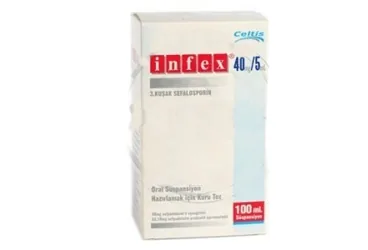 INFEX 40 MG/5 ML ORAL SUSPANSIYON HAZIRLAMAK ICIN KURU TOZ 100 ML ambalajı. Sefpodoksim içeren oral süspansiyon. Üretici: CELTİS İLAÇ SANAYİ VE TİCARET ANONİM ŞİRKETİ.