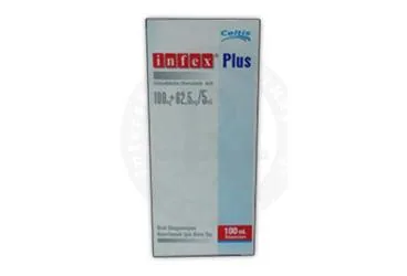 Sefpodoksim + klavulanik asid içeren oral süspansiyon: INFEX PLUS 100/62,5 MG/ 5 ML ORAL SUSPANSIYON HAZIRLAMAK ICIN KURU TOZ 100 ML kutu fotoğrafı. Üretici: CELTİS İLAÇ SANAYİ VE TİCARET ANONİM ŞİRKETİ.