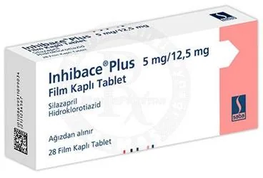 INHIBACE PLUS 5 MG / 12,5 MG 28 TABLET (silazapril + hidroklorotiazid) kutusu, tablet. Üretici: SABA İLAÇ SANAYİİ VE TİCARET ANONİM ŞİRKETİ.