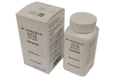INREBIC 100 MG SERT KAPSUL (120 KAPSUL) (fedratinib) kutusu, kapsül. Üretici: BRISTOL-MYERS SQUIBB İLAÇLARI INC. İSTANBUL ŞUBESİ.