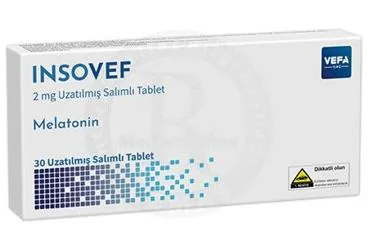 INSOVEF 2 MG UZATILMIS SALIMLI TABLET (30 ADET) ürün ambalajı. Melatonin içeren tablet. Üretici: VEFA İLAÇ SANAYİ VE TİCARET ANONİM ŞİRKETİ.