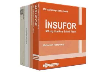 Metformin içeren film kaplı tablet: INSUFOR 500 XR MG FILM TABLET (100 TABLET) kutu fotoğrafı. Üretici: WORLD MEDICINE İLAÇ SAN. VE TİC. A.Ş.