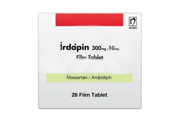 IRDAPIN 300 MG/10 MG 28 FİLM TABLET ambalajı, film kaplı tablet formunda irbesartan + amlodipin içerir. Üretici: NOBEL İLAÇ PAZARLAMA VE SANAYİİ LTD. ŞTİ.