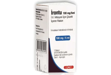 Irinotekan hidroklorür içeren flakon: IRONTU 100 MG/5 ML IV INFUZYON ICIN KON. COZ. ICEREN FLAKON kutu fotoğrafı. Üretici: ONKO İLAÇ SANAYİ VE TİCARET ANONİM ŞİRKETİ.
