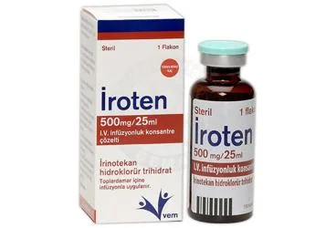 IROTEN 500MG/25 ML I.V. INFUZYONLUK KONSANTRE COZELTI kutusu. Irinotekan hidroklorür içeren çözelti. Üretici: VEM İLAÇ SAN. VE TİC. ANONİM ŞİRKETİ.