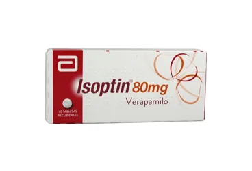 Verapamil hcl içeren film kaplı tablet: ISOPTIN 80 MG 50 FİLM TABLET kutusu. Üretici: ABBOTT LABORATUARLARI İTHALAT İHRACAT VE TİCARET LİMİTED ŞİRKETİ.