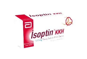 ISOPTIN KKH 120 MG 50 YAVAŞ SALIMLI FİLM TABLET ambalajı. Verapamil hcl içeren film kaplı tablet. Üretici: ABBOTT LABORATUARLARI İTHALAT İHRACAT VE TİCARET LİMİTED ŞİRKETİ.