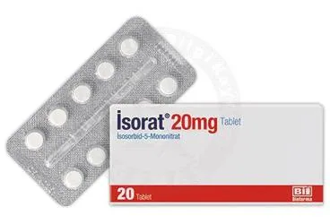 ISORAT 20 MG 20 TABLET kutu fotoğrafı, tablet formunda isosorbid-5-mononitrat içerir. Üretici: BİOFARMA İLAÇ SANAYİ VE TİCARET A.Ş.