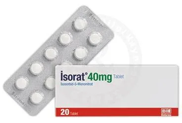 ISORAT 40 MG 20 TABLET kutusu. Isosorbid-5-mononitrat içeren tablet. Üretici: BİOFARMA İLAÇ SANAYİ VE TİCARET A.Ş.