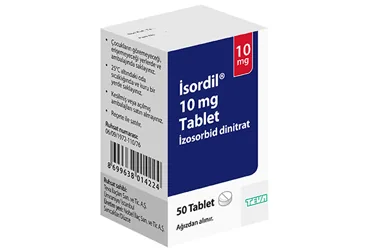 ISORDIL 10 MG 50 TABLET (isosorbit dinitrat) kutu fotoğrafı, tablet. Üretici: TEVA İLAÇLARI SANAYİ VE TİCARET A.Ş.