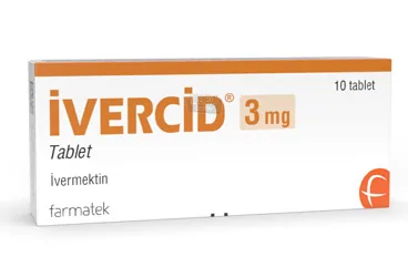 Ivermektin içeren tablet: IVERCID 3 MG TABLET (10 TABLET) ürün ambalajı. Üretici: FARMA-TEK İLAÇ SANAYİ VE TİCARET A.Ş.