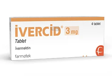 IVERCID 3 MG TABLET (4 TABLET) ambalajı, tablet formunda ivermektin içerir. Üretici: FARMA-TEK İLAÇ SANAYİ VE TİCARET A.Ş.