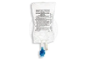 Sodyum klorur içeren çözelti: IZOTONIK SODYUM KLORUR COZELTISI 150 ML (MEDIFLEKS SETLI) ambalajı. Üretici: KOÇAK FARMA İLAÇ VE KİMYA SANAYİ A.Ş.