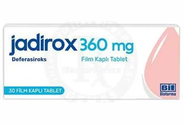 JADIROX 360 MG FILM KAPLI TABLET (30 TABLET) (deferasiroks) ambalajı, film kaplı tablet. Üretici: BİOFARMA İLAÇ SANAYİ VE TİCARET A.Ş.