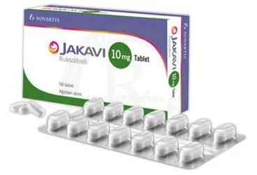 JAKAVI 10 MG 56 TABLET (ruksolitinib) ambalajı, tablet. Üretici: NOVARTİS SAĞLIK GIDA VE TARIM ÜRÜNLERİ SANAYİ VE TİCARET ANONİM ŞİRKETİ.