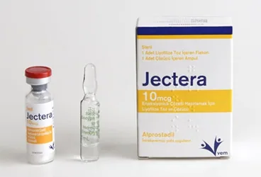 JECTERA 10 MCG ENJEKSIYONLUK COZELTI HAZIRLAMAK ICIN LIYOFILIZE TOZ VE COZUCU (1 FLAKON + 1 AMPUL) kutu fotoğrafı. Alprostadil içeren çözelti. Üretici: VEM İLAÇ SAN. VE TİC. ANONİM ŞİRKETİ.