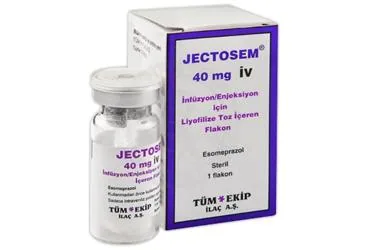 JECTOSEM 40 MG IV ENJEKSIYON VE INFUZYON ICIN TOZ ICEREN 1 FLAKON (esomeprazol) ambalajı, flakon. Üretici: TÜM - EKİP İLAÇ A.Ş.