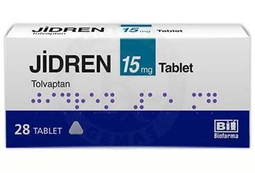 JIDREN 15 MG TABLET (28 TABLET) ürün ambalajı. Tolvaptan içeren tablet. Üretici: BİOFARMA İLAÇ SANAYİ VE TİCARET A.Ş.