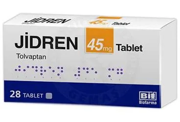 JIDREN 45 MG TABLET (28 TABLET) (tolvaptan) ürün ambalajı, tablet. Üretici: BİOFARMA İLAÇ SANAYİ VE TİCARET A.Ş.