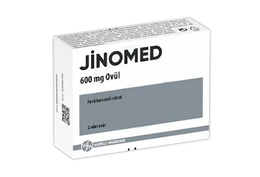 JINOMED 600 MG OVUL (2 OVUL) kutu fotoğrafı, ovül formunda fentikonazol nitrat içerir. Üretici: WORLD MEDICINE İLAÇLARI LTD. ŞTİ.
