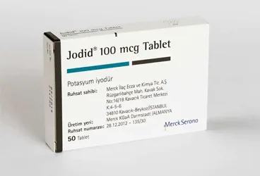 JODID 100 MCG TABLET, 100 ADET kutusu, tablet formunda potasyum iyodür içerir. Üretici: MERCK İLAÇ ECZA VE KİMYA TİC. A.Ş.