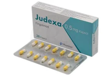 JUDEXA 0,5 MG 28 KAPSUL kutu fotoğrafı. Fingolimod içeren kapsül. Üretici: PHARMER DANIŞMANLIK SAĞLIK VE KOZMETİK ÜRÜNLERİ SAN. TİC. LTD. ŞTİ.