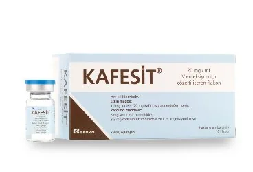 Kafein sitrat içeren çözelti: KAFESIT 20 MG/ML IV ENJEKSIYON ICIN COZELTI ICEREN 1 FLAKON + 3 ML COZELTI ürün ambalajı. Üretici: BERKO İLAÇ VE KİMYA SAN. A.Ş.