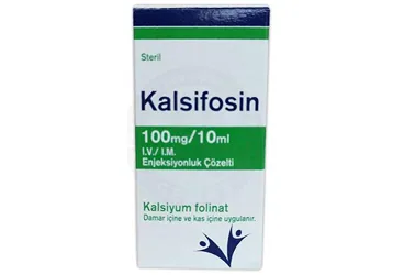 KALSIFOSIN 100 MG/ 10 ML I.V./ I.M. ENJEKSIYONLUK COZELTI (1 FLAKON) kutu fotoğrafı, çözelti formunda kalsiyum folinat içerir. Üretici: VEM İLAÇ SAN. VE TİC. ANONİM ŞİRKETİ.