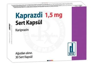 KAPRAZDI 1,5 MG SERT KAPSUL (30 ADET) (kariprazin) kutu fotoğrafı, kapsül. Üretici: DEVA HOLDİNG ANONİM ŞİRKETİ.