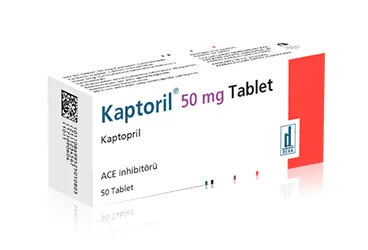 KAPTORIL 50 MG 50 TABLET kutusu, tablet formunda kaptopril içerir. Üretici: DEVA HOLDİNG ANONİM ŞİRKETİ.