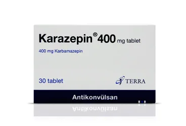 KARAZEPIN 400 MG 30 TABLET ambalajı. Karbamazepin içeren tablet. Üretici: TERRA İLAÇ VE KİMYA SAN. TİC. A.Ş.