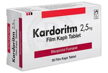 KARDORITM 2,5 MG 30 FILM KAPLI TABLET ürün ambalajı, film kaplı tablet formunda bisoprolol fumarat içerir. Üretici: NOBEL İLAÇ PAZARLAMA VE SANAYİİ LTD. ŞTİ.