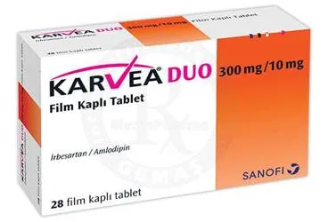 KARVEA DUO 300 MG/10 MG 28 FİLM KAPLI TABLET (irbesartan + amlodipin) kutu fotoğrafı, film kaplı tablet. Üretici: SANOFİ SAĞLIK ÜRÜNLERİ LTD. ŞTİ.